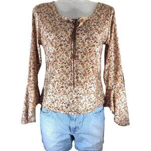 NY City Design Co Boho Floral Plush Top Tie -up Front Elongated Sleeves Womens M